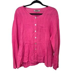 Flax Linen Button Down Blouse Pink Lagenlook‎ Size Medium